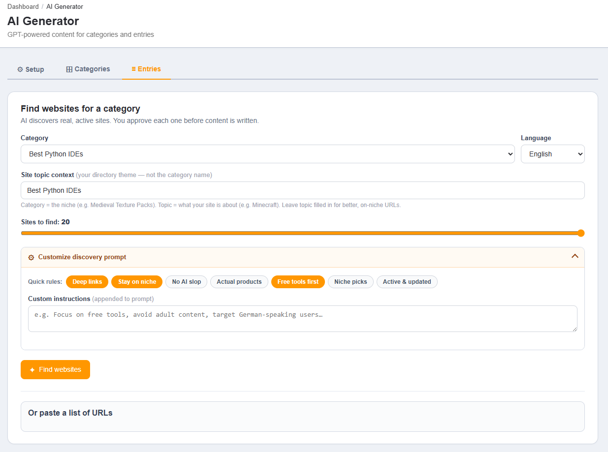 Toplist AI generator — draft ranked lists from a niche description
