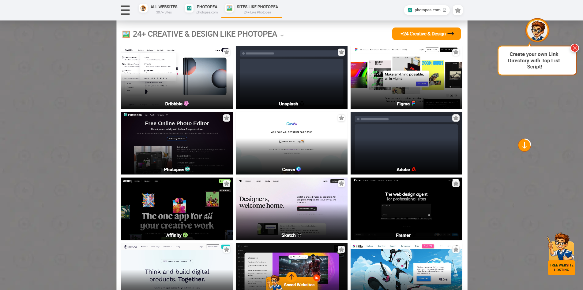 Toplist Script smart internal linking on a tools directory front-end — related categories and entries in light theme
